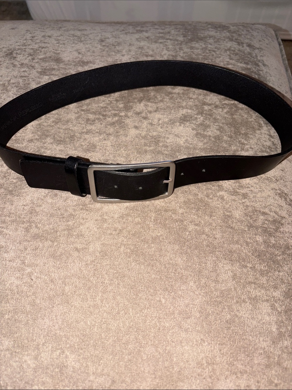 Women’s Classic Black Leather Belt with Silver Buckle